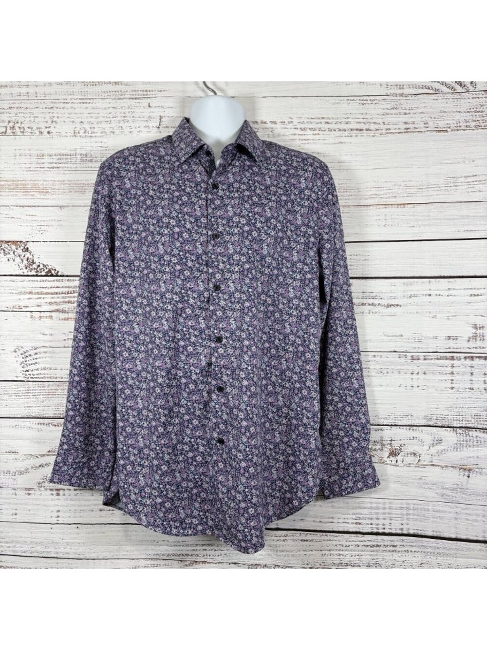 WRK Purple Floral 4 Way Stretch Button Long Sleeve Shirt